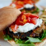 Winter Herb Quinoa Burgers with Marinated Tomato & Whipped Goat Cheese